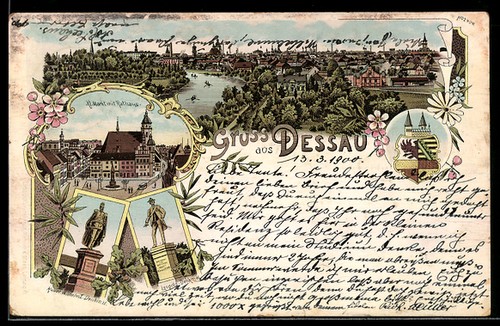 Lithographie dessau markt - lithographie,